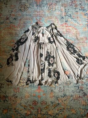 Free People Pink Cream Floral Bell Sleeve Peasant Blouse